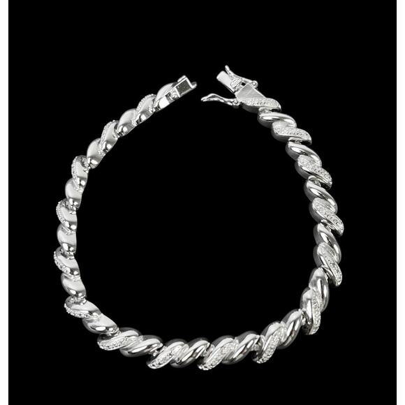Silver Tone Bracelet PAJ BB China Textured Metal Shiny Smooth Links 8 Inch - Picture 2 of 12